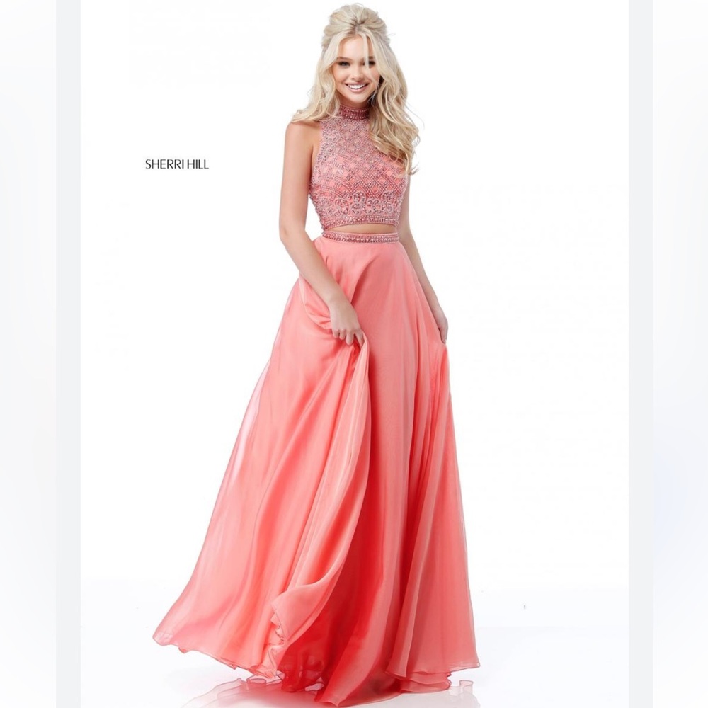 Sherri Hill Coral two piece Gown size 8